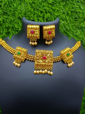 New Ankur Enterprises Square Necklace Beads Gold-plated Plated Brass Necklace Set