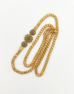 Hanaa Micro Plated American Diamond Mugapu Chain Gold Jewellery For Women&Girls 24inch Gold-plated Plated Brass, Copper Chain