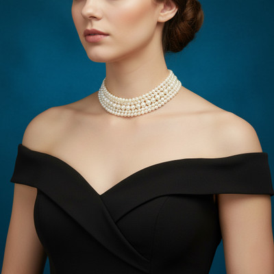 Jevaya Elegant Multi-Layer Pearl Choker Necklace Beads Mother of Pearl, Alloy Choker