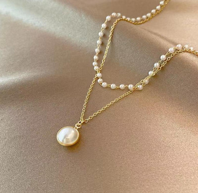 BLINKLOOK Latest Korean Fashion Double Layered Beads and Pearl Drop Necklace Pearl Pearl Gold-plated Plated Alloy Layered