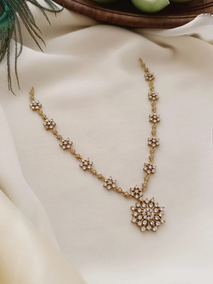 Influtive Traditional Wedding Wear Necklace/Jewellery Set For Women and Girls Cubic Zirconia Gold-plated Plated Brass Necklace Set