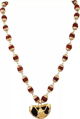 Crazy Fashion Religious Jewelry Kaju Ganesh Locket with Puchmukhi Rudraksha Mala Gold-plated Plated Brass Necklace