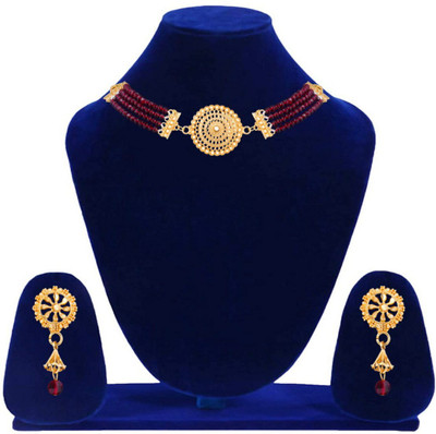 G AND K ENTERPRISE Alloy Gold, Maroon Jewellery Set(Pack of 1)