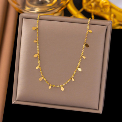 MYKI Anti-Tarnish Stainless Steel Gold Plated Drop Charm Necklace Gold-plated Plated Stainless Steel Necklace