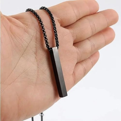 Pine Pearls Black Bar Pendant Silver Double Coated Necklace For Men And Girls Silver Plated Stainless Steel Chain