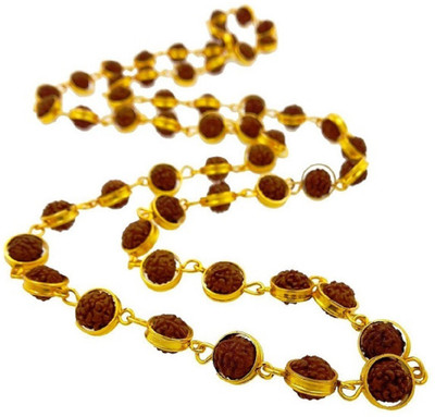 numeroastro Rudraksha Mala With Designer Gold Plated Chain (44-50 Beads Approx) Gold-plated Plated Metal, Wood Chain