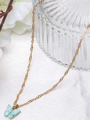 Dressberry Golden Chain and Blue Butterfly Pendant Necklace Gold-plated Plated Alloy Necklace
