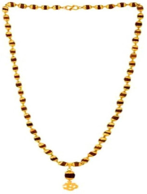 Green Spiritual Religious Jewelry Locket With Puchmukhi Rudraksha Mala(8MM 36Beads) Gold-plated Plated Wood Chain