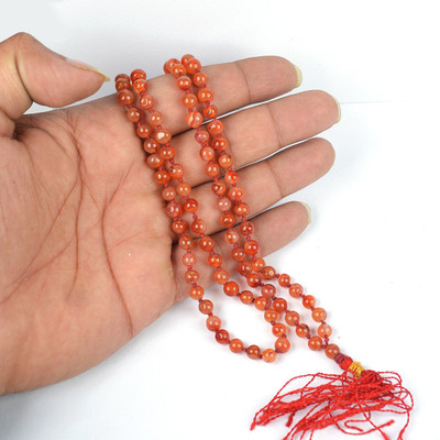 REIKI CRYSTAL PRODUCTS Carnelian 6 mm 108 Round Bead Jaap Mala/Necklace 66 cm for unisex Crystal Chain