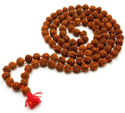 Green Spiritual Natural Panchmukhi Rudraksha Mala 6.5mm Wood Necklace