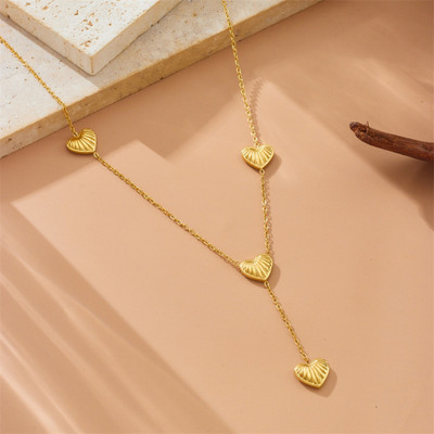 MYKI Anti-Tarnish Triple Heart Gold Y Necklace Gold-plated Plated Stainless Steel Necklace
