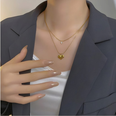 Sparqle Double Layered Necklace for Women Crystal Gold-plated Plated Stainless Steel Necklace