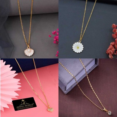 Jewel WORLD Combo Pack of 4 Necklace Pendant Chain for Girls-women Diamond Necklace Set Cubic Zirconia Gold-plated Plated Brass, Alloy Chain