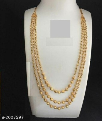 GLOBALSALES 3 LINE MALA-001 Beads Gold-plated Plated Brass Chain