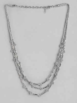 RICHEERA Silver-Plated Artificial Beadeds Layered Necklace Silver Plated Metal Necklace