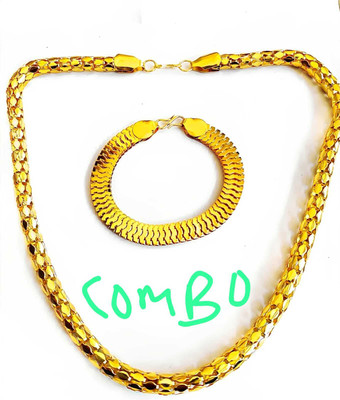 hisa combo chain and bracelet waterproof HOLLOW FROM INSIDE LIGHT WEIGHT ALLOY chain Gold-plated Plated Alloy Chain Set