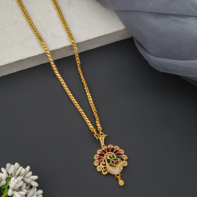 SHREEJI FASHION JEWELLRY Handmade South Indian Panchaloham Attiga Necklace Chain For Women & Girls Gold-plated Cubic Zirconia Brass Pendant Set