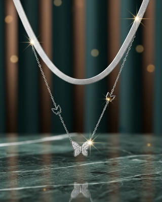 REVOSHA Revosha Silver-Plated Butterfly Chain Necklace for Women & Girls Silver Plated Alloy Necklace