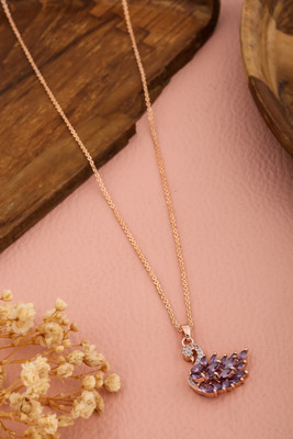 Wynona Rose Gold Plated Purple crystal Stone Studed Swan Necklace For Girls and women Rhodium Cubic Zirconia Alloy Pendant Set