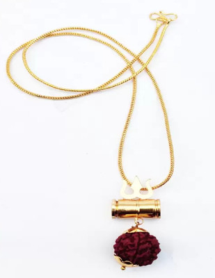 Ruhi Collection Shiv Shakti Kavach Rudraksha Trishul Damru Locket with Gold Plated Chain Gold-plated Plated Brass Chain
