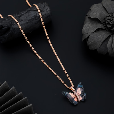 CLONEO Butterfly Design Rose Gold Plated Pendant with Chain Alloy Necklace