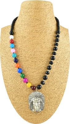 KINZA Handcrafted Oxidised Silver Plated with Multi Color Beads Necklace Beads Sterling Silver Plated Alloy Necklace