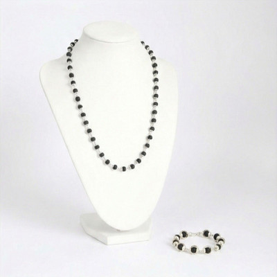 DIVINE HINDU Original Karungali Malai 54-Bead with Cap & Karungali Bracelet Silver Necklace