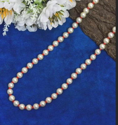 GIACOMO Pure Mala Original Certified White/Red Onyx 108+1Beads Saccha Moti Necklace Pearl Alloy Necklace