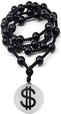 Shiv Jagdamba Sign Money Wealth Crystal With Cotton Dori Mala Onyx Rhodium Plated Crystal, Dori Chain