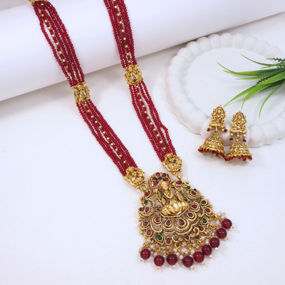Atulya Alloy Gold-plated Maroon Jewellery Set(Pack of 3)
