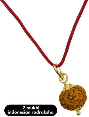 Fine Creation 7 Mukhi/Faced Rudraksha Pendant indonesian Originated Rudraksh For Unisex Gold-plated Plated Brass Necklace Set