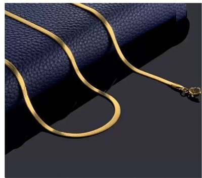 Foxfashion Stainless Steel Golden Flat Snake Herringbone Necklace - 2mm - 20 Inches Gold-plated Plated Stainless Steel Chain