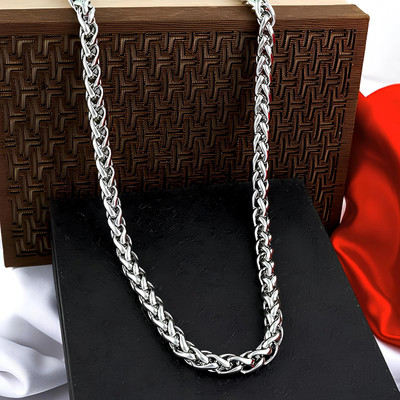 Karishma Kreations Mens Jewellery Valentine High Polish Stylish Fancy Party Wear Titanium Long Necklace Handmade Sterling Silver Golden Neckless chain latest design Casual Style Daily use Simple Dazzling Gold & Silver Color Solid Titanium Plated SS Chain Most Popular Curb Necklace Sachin Rope Wheat 