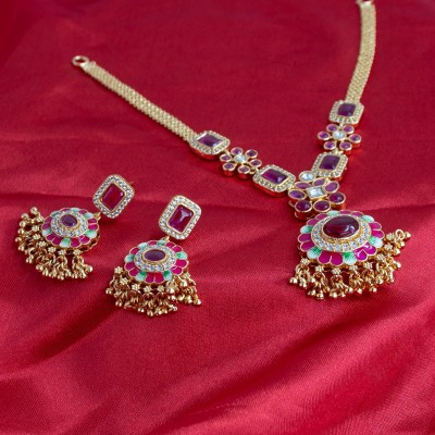 Jewellery Ze 1 GM GOLD PLATED Crystal Gold-plated Plated Brass Necklace Set