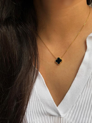 Winnifred Winnifred Anti Tarnish Stainless Steel Gold Black Clover Necklace For Women Gold-plated Plated Stainless Steel Necklace