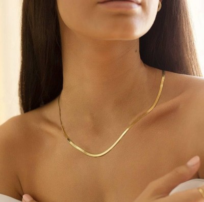 THANU'S CRAFT Gold Plated Flat Snake Herringbone Neck Necklace Princess Chain 3mm - 18Inches Gold-plated Plated Stainless Steel Chain