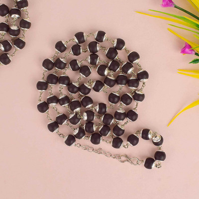 Satvik Karungali Ebony Wood Mala with Silver Plated Metal Caps Ebony Wood Necklace