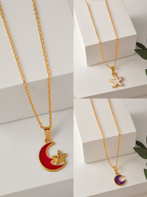 BRANDSOON jewellery Gold Plated Pendant & chain for Girls/Women(3 Combo) Gold-plated Plated Brass Chain