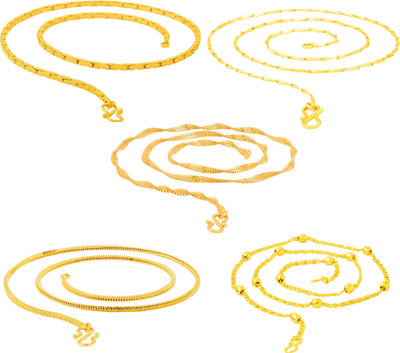 dewiss Combo 5 Chains Stylish Light Weighted Popular Design Golden chain For Men,Women Gold-plated Plated Brass, Alloy Chain