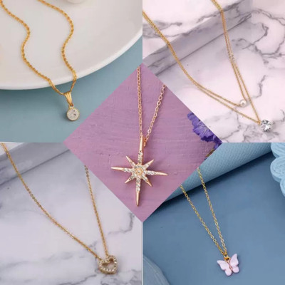 brado jewellery Combo of 5 Traditional 18 inch Daily Wear Set for Women Pearl, Diamond Gold-plated Plated Brass Necklace