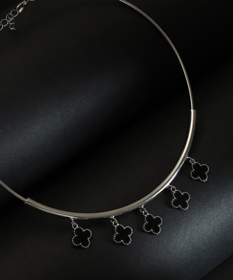 SOHI The Clover-Charm Collar Necklace Silver Plated Alloy Necklace