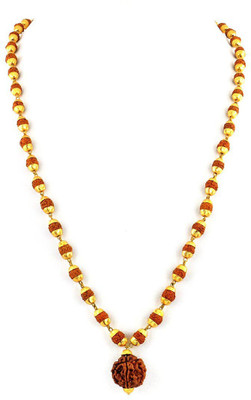 Gems Jewels Online Panchmukhi Rudraksha Mala Beads Gold-plated Plated Wood Necklace