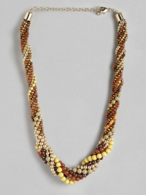 RICHEERA Yellow Brown Beaded Necklace Metal Necklace