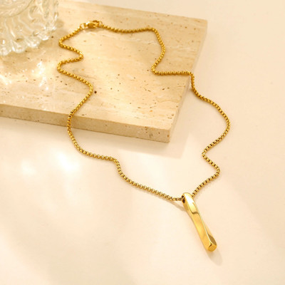 Fashion Frill Elegant Gold Chain For Men Curb Bar Pendant For Men Boys Gift Jewellery for him Gold-plated Plated Stainless Steel Chain