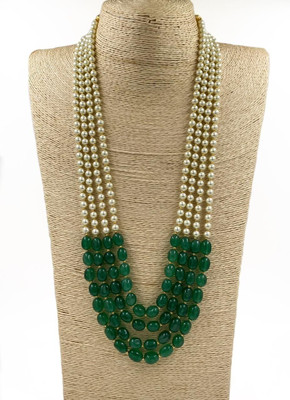 POWER OF KESHVAM Pretty Crystal & Beads Stone Necklace for Women | Elegant Green & White Fashion Beads, Crystal Gold-plated Plated Stone, Alloy Necklace