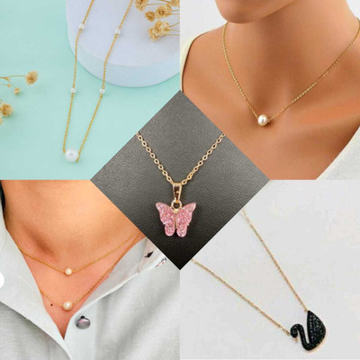 Jewel Knot White Pearl/Motti Fancy Chain Gold-plated Plated Alloy Necklace