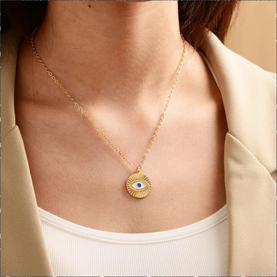 JDENTERPRISES Single Layered Blue Evil Eye Round Pendant Necklace For Girls And Women Gold-plated Plated Alloy Necklace
