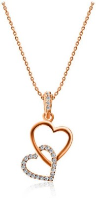 INARI SHINES 925 Silver Rosegold Duo Heart Love Necklace| Pendant chain|for Women & Girls Gold-plated Zircon Sterling Silver Pendant Set