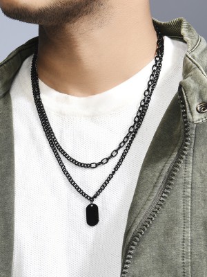 The Bro Code Black Dog Tag Layered Necklace for Men Silver Plated Alloy Necklace