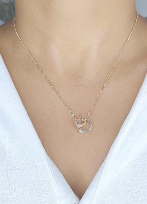 Peprika Valentine Gift Special Rose Gold Plated Heart Ring Chain Pendent Sterling Silver Diamond Sterling Silver Pendant Set